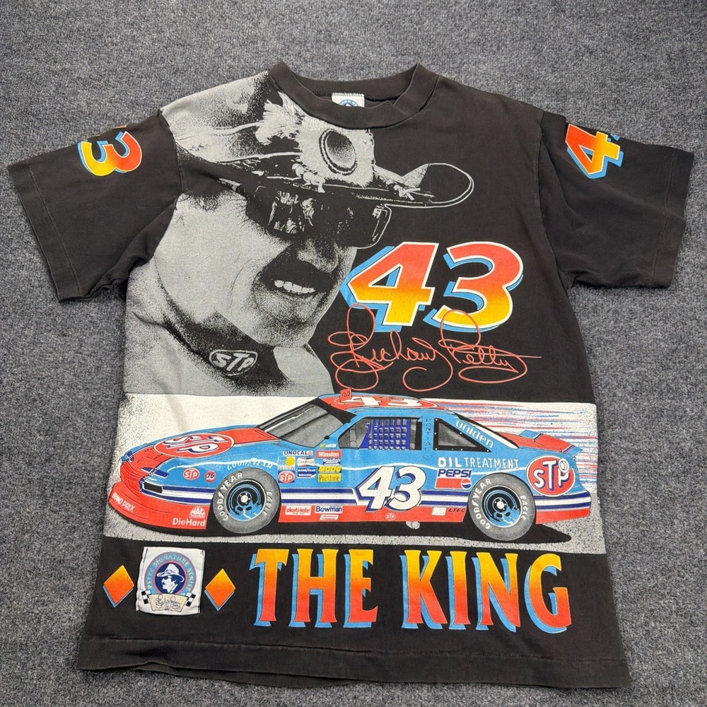 Vtg 1992 NASCAR Richard Petty #43 The King All Over Print Graphic T-shirt Sz L